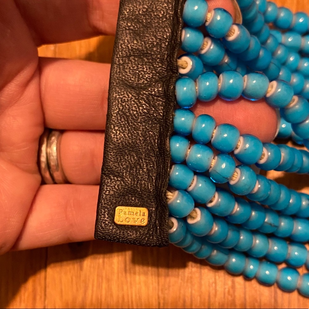 *RARE* PAMELA LOVE BLUE GLASS BEAD 12 STRAND CUFF - Picture 5 of 12